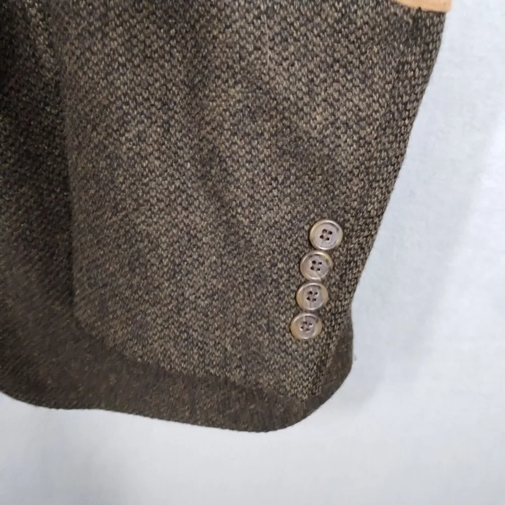 Mens Wool Tweed Jacket Suede Elbow Patch 2 Button Blazer 43L Vintage Evan-Picone